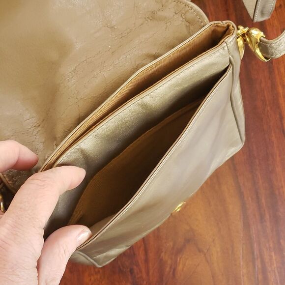 Vintage GANSON Woven Neutral Leather Crossbody Black Taupe Mustard Gray Cream - Picture 8 of 11